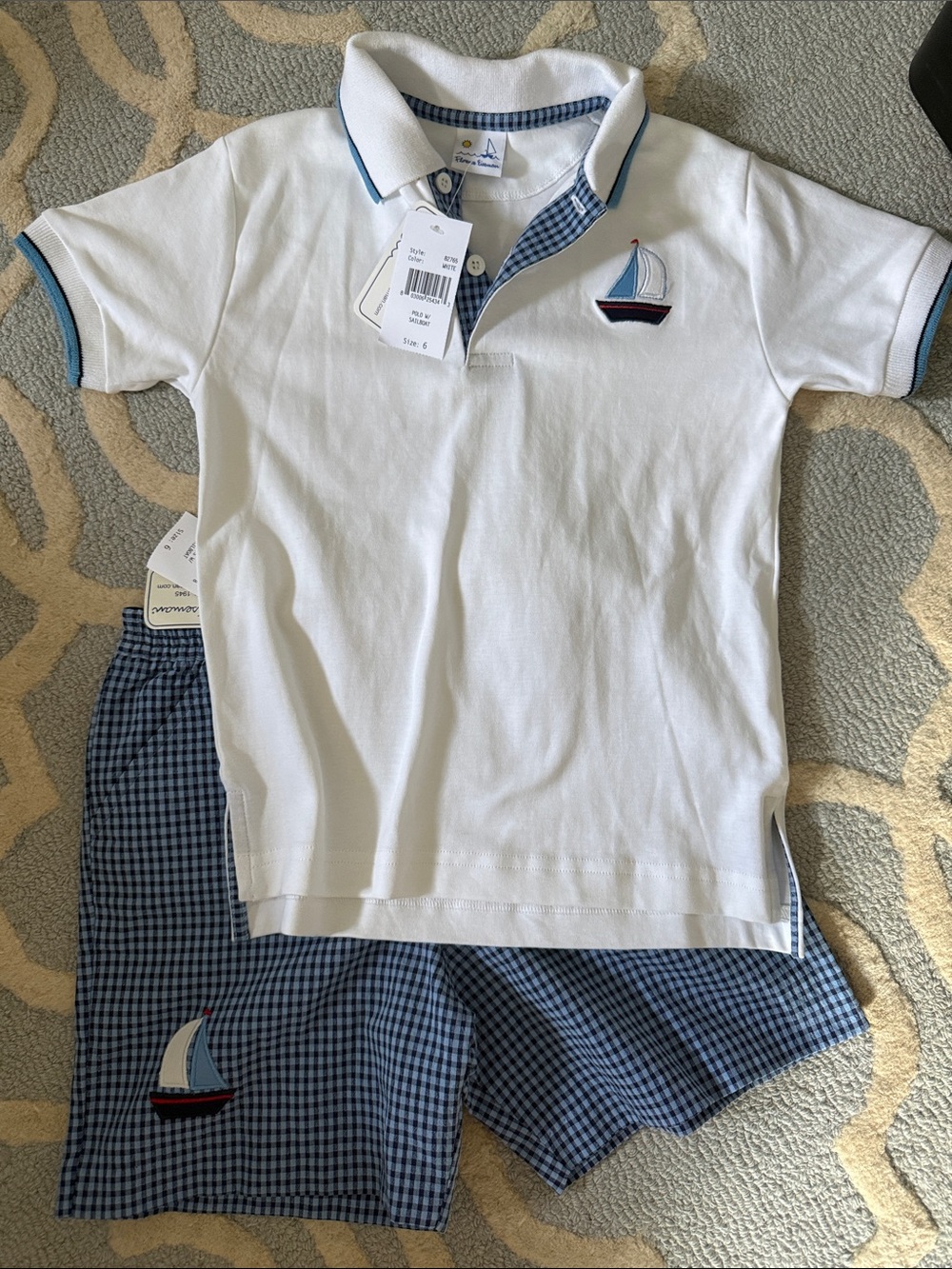 Children's White Polo Shirt and shorts set with Sailboat